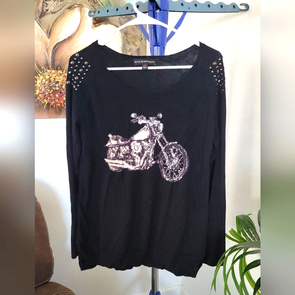 Rock & Republic Killer Motorcycle Sweater Size M